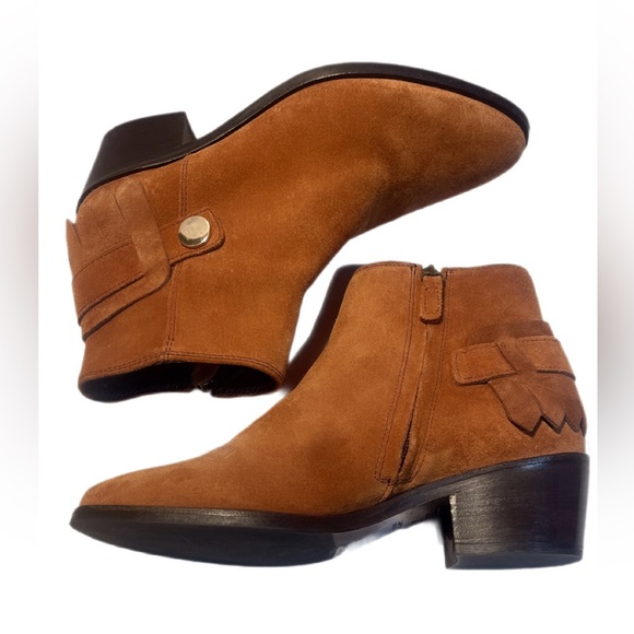 NNT Claudie Pierlot Brown Leather Suede Western Style Ankle Stacked Heel Boot 37 - Picture 2 of 6